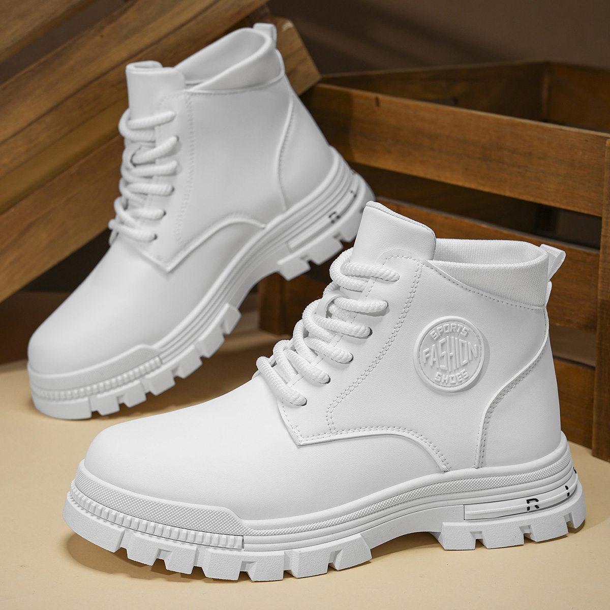 Fashion Men'S Boots - メンズファッション オールシーズン対応 ホワイト バイクブーツ 秋冬 アウトドア