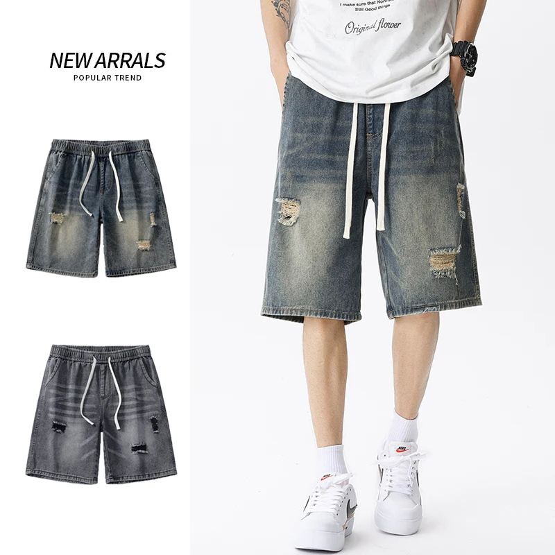 Men'S Fashion Jeans - メンズデニムジーンズ,レトロなストリートウェア,ブルー,グレー,ストレッチ,ストレート,ルーズ,ファッショナブル,カジュアル,夏