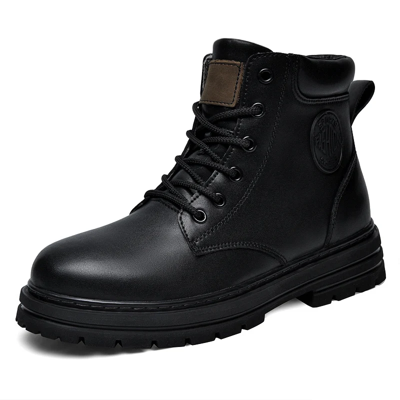 Fashion Men'S Boots - ビッグサイズ49 50 冬用ブラックレザーブーツ メンズ レディース カップル向け
