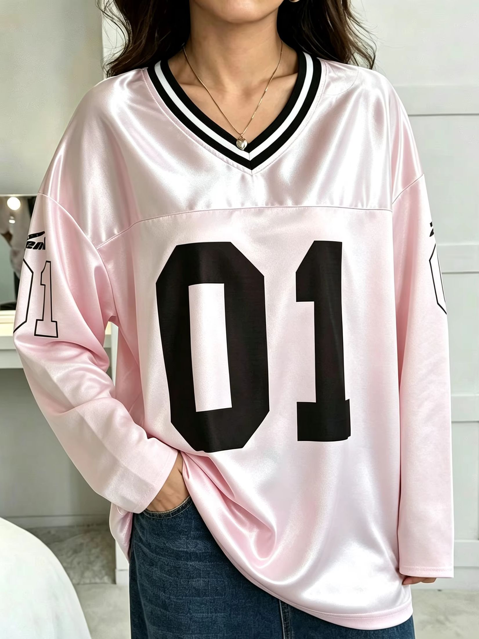 Mens Fashion Top - メンズ・レディース ヴィンテージ 長袖 オーバーサイズ 01 ナンバープリント