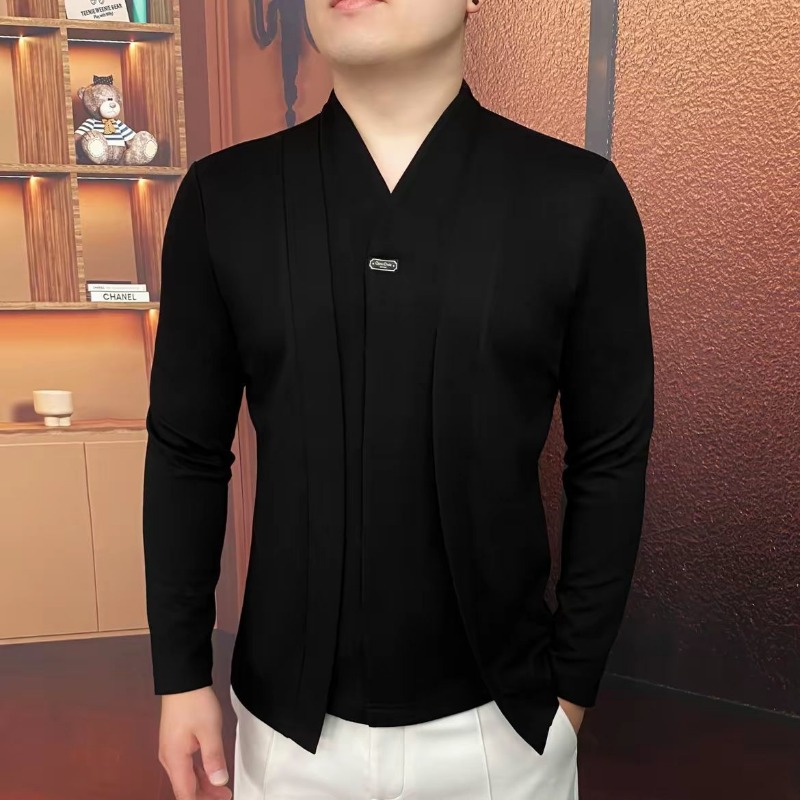 Men'S Spring Fashion - 秋冬新作メンズライトラグジュアリーフェイクツーピーススウェットシャツファッショナブルなビジネスプルオーバー長袖トップ