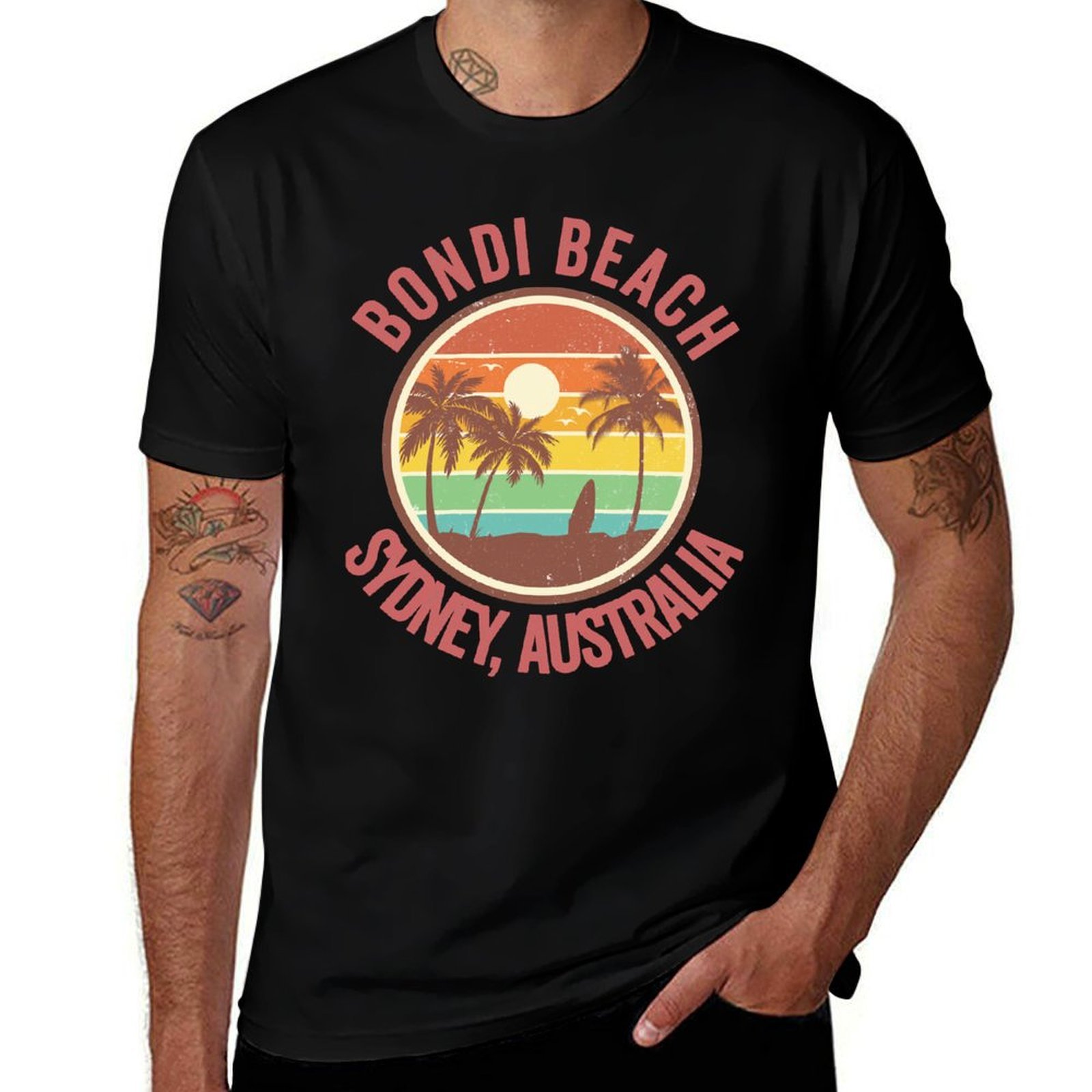 Men'S Fashion Sydney - レトロ ボンディビーチ シドニー オーストラリア サンセット Tシャツ