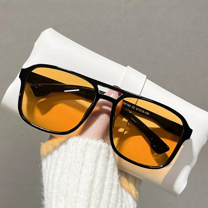 Men'S Fashion Glasses - スクエアダブルブリッジサングラス女性レトロシェード UV400 トレンドオレンジイエローサングラス女性ファッション男性眼鏡