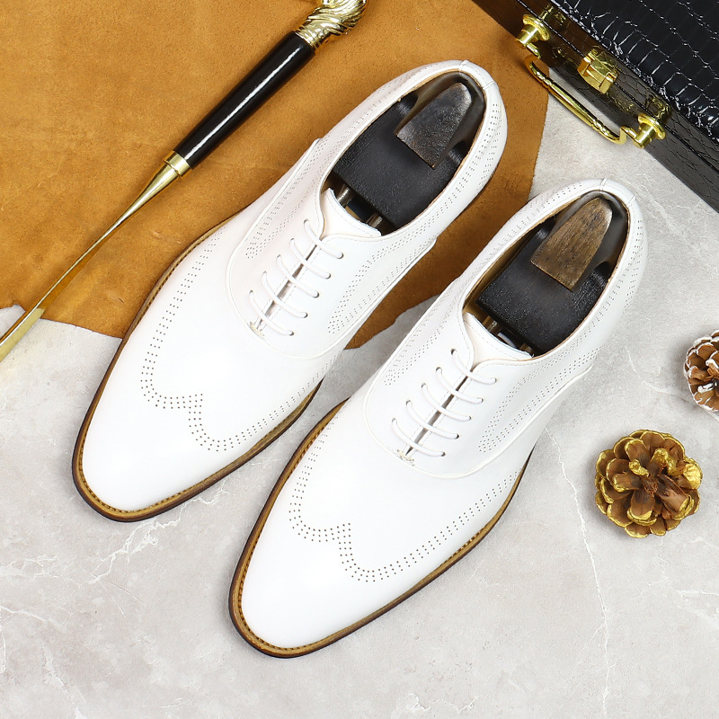 Oxford Shoes Brogue - 男性用耐摩耗性ブローグシューズ,ホワイト,本革,レースアップ,カジュアル,浅い,oxfords,トレンディ,ウェディング