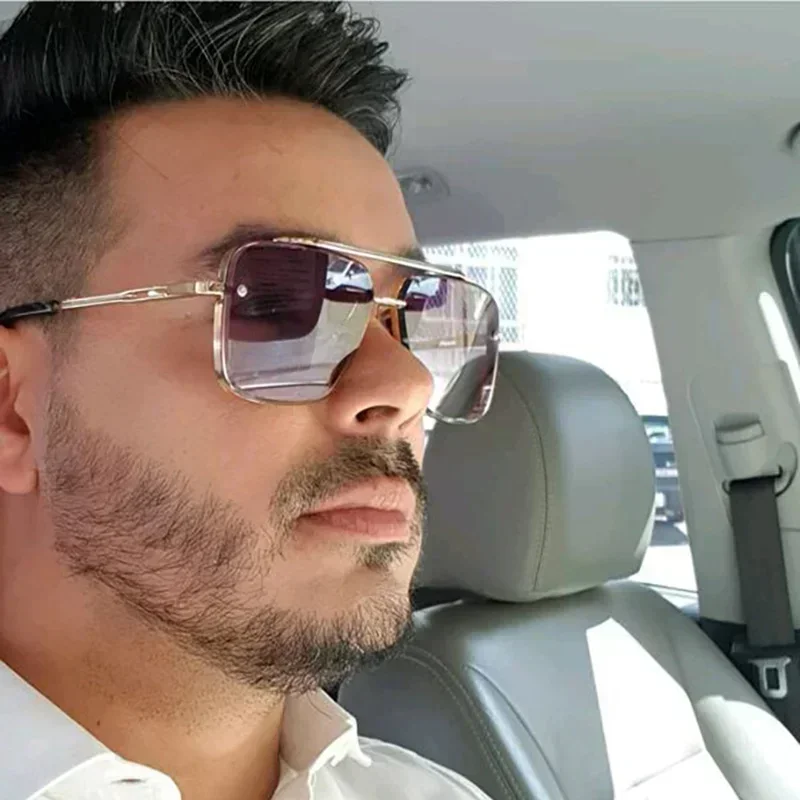 Men'S Fashion Glasses - 特大スクエアサングラス女性新しいファッションメタルサングラス男性 UV400 パンクメガネトレンド女性眼鏡
