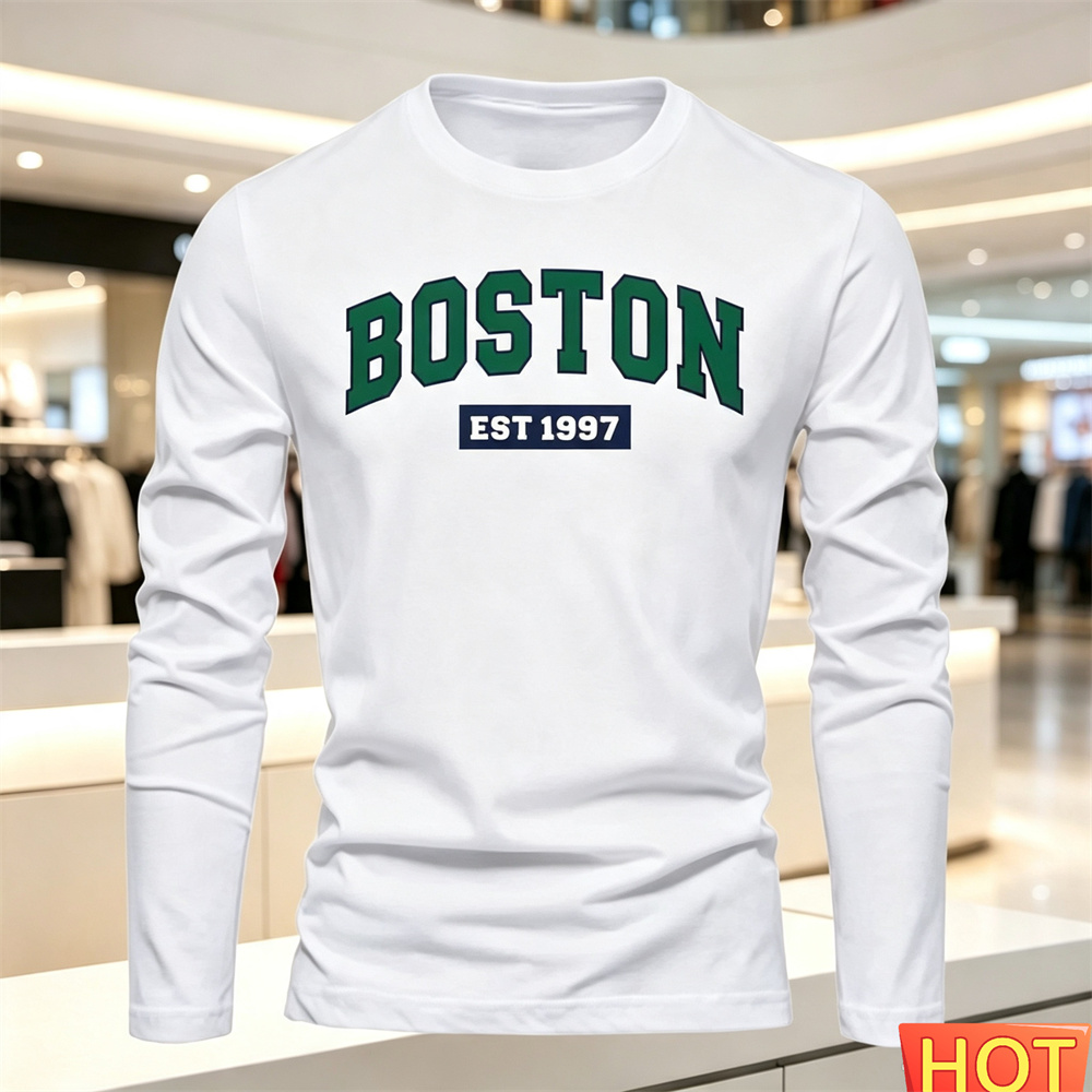 Fashion Mens Shirt - 秋夏メンズ長袖 Tシャツレターパターンラウンドネック Tシャツ多用途 Tシャツファッション男性 y2k 服ルーズトップス