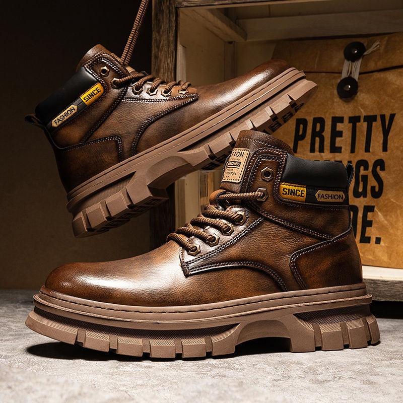 Fashion Men'S Boots - ヴィンテージ メンズ プラットフォーム アンクルブーツ 秋冬 ブリティッシュ