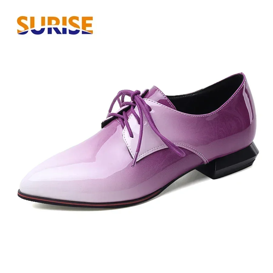 Oxford Shoes Brogue - 英国女性オックスフォードグラデーション赤紫パテントレザーフラットカジュアルオフィスレディースポインテッドトゥレースアップブローグダービープラスサイズ