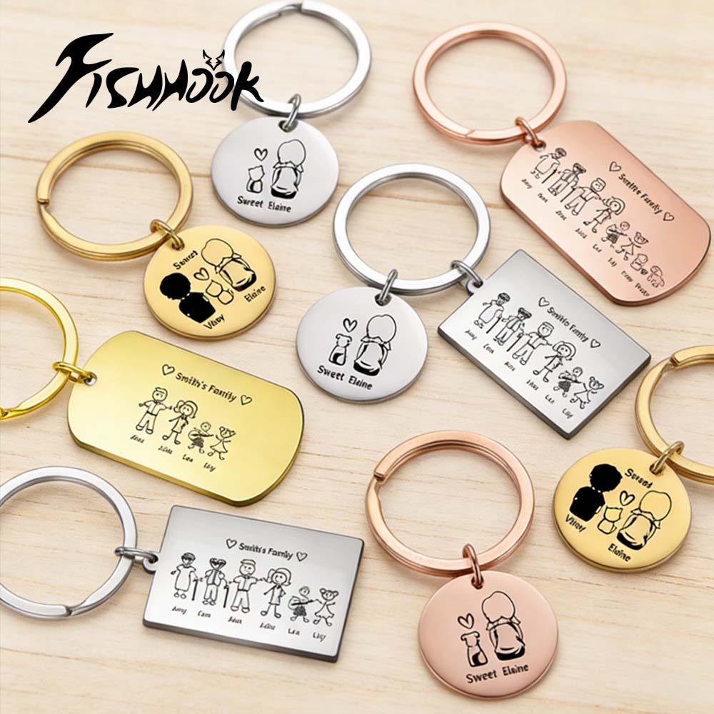 Men'S Fashion Gold Chain - 家族向けパーソナライズキーホルダー カスタムネームキーリング ステンレススチール製 父母へのギフト 女性男性向け ステンレススチール製バッグチャーム