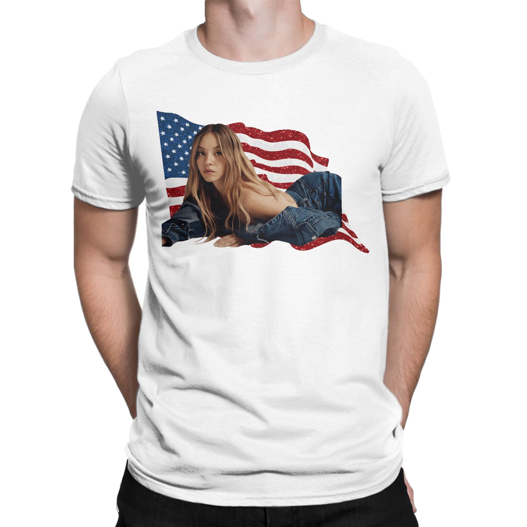 Men'S Fashion Sydney - シドニー・スウィーニー綿 Tシャツ男夏アメリカ女優クラシック Tシャツ O ネックファッション Tシャツビッグサイズドロップシッピングトップス