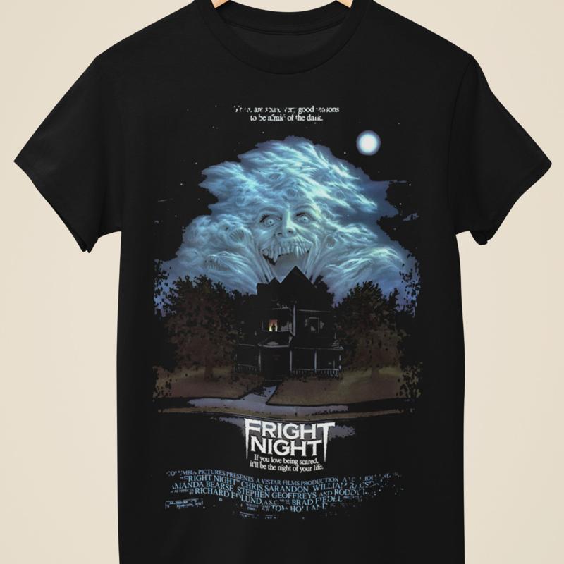 Poster Men Fashion - Fright Night 映画ポスターにインスパイアされたユニセックス ブラック T シャツ