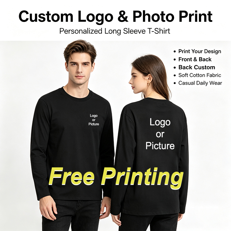 Fashion Mens Shirt - カスタマイズされた綿長袖 Tシャツ男性ファッション人格プリントラウンドネック Tシャツ女性カジュアルデイリー Tシャツトップス Camiseta