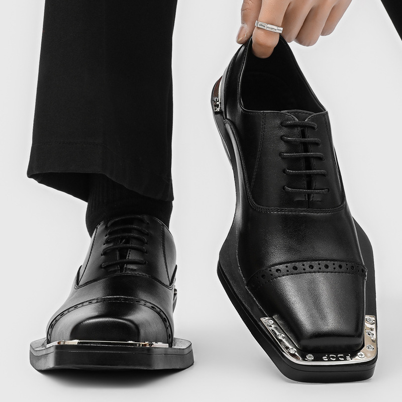 Oxford Shoes Brogue - メンズファッションヒップホップロックカーブドブローグシューズレースアップオックスフォードシューズデザイナースクエアトゥスニーカーオリジナルレザークールフットウェア