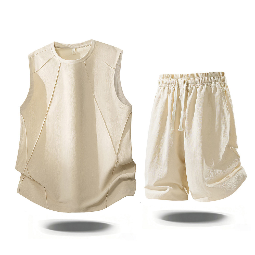 Mens Fashion Top - メンズカジュアルツーピースセットアップ 2026夏ファッション ノースリーブタンクトップと伸縮性ウエストショーツ 男性用デイリーウェア アスレチックジムセット