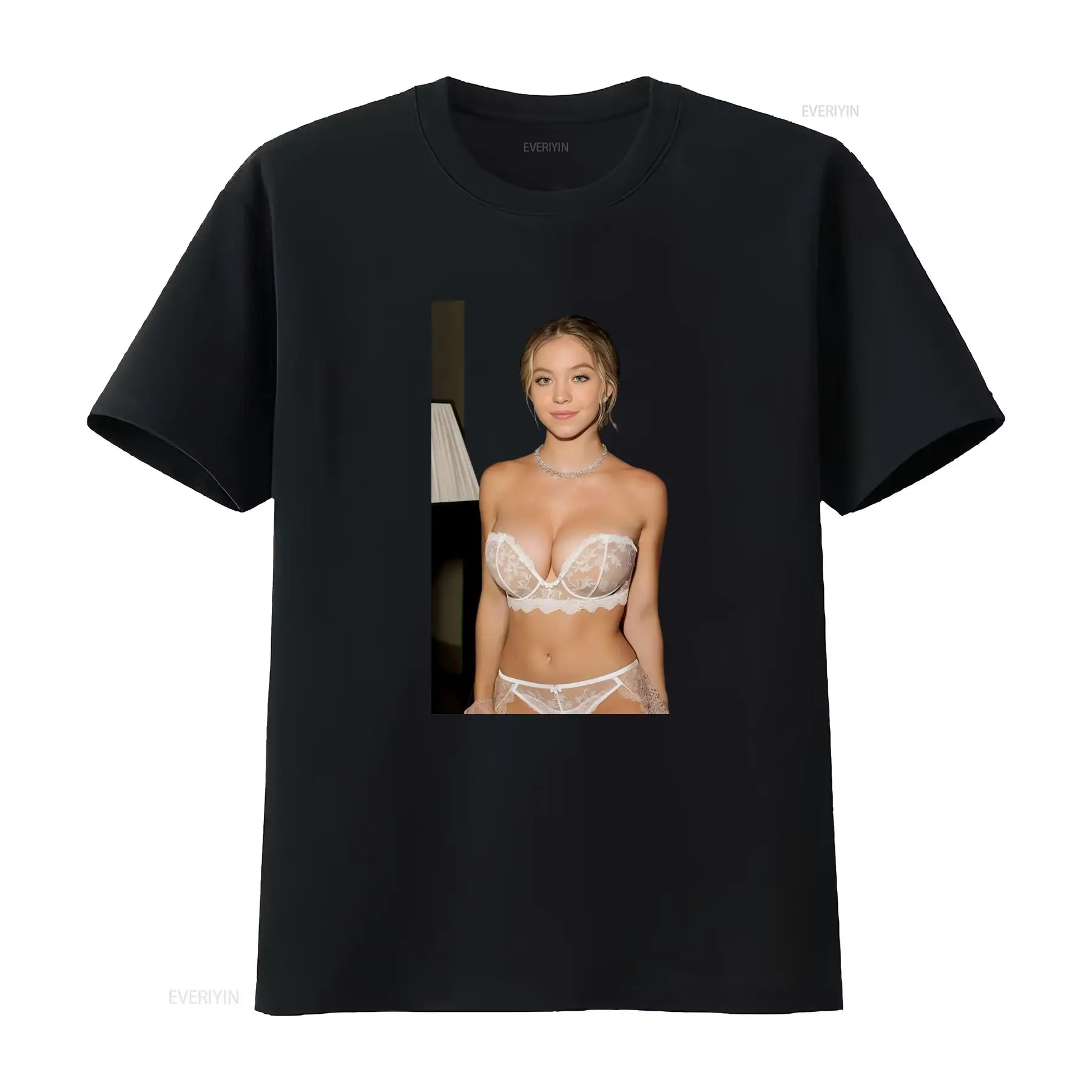 Men'S Fashion Sydney - シドニー・スウィーニー風Tシャツ、スタイリッシュでトレンディなファッション愛好家向け、ヴィンテージ風ウォッシュ加工ストリートウェア、伸縮性のあるユニセックスで快適な着心地。