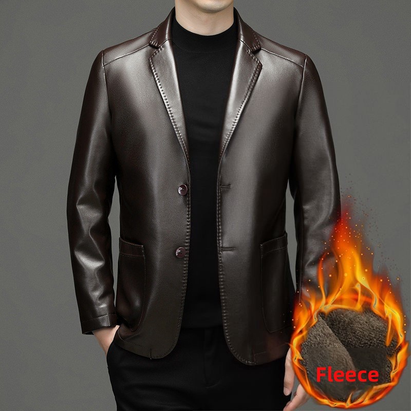 新しい男性本革ブレザージャケットスリムフィットスーツコート品 - Slim Fit Blazer Men のレビューと価格