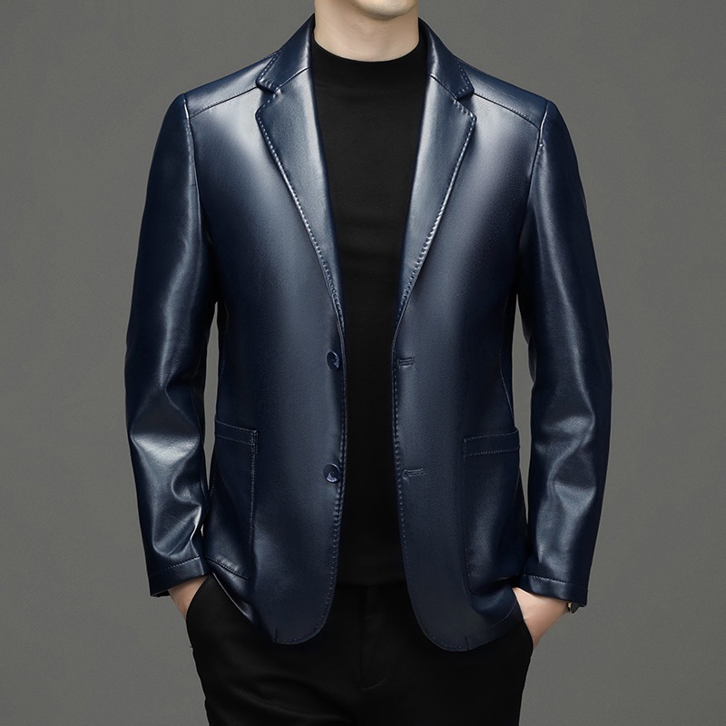 新しい男性本革ブレザージャケットスリムフィットスーツコート品 - Slim Fit Blazer Men のレビューと価格