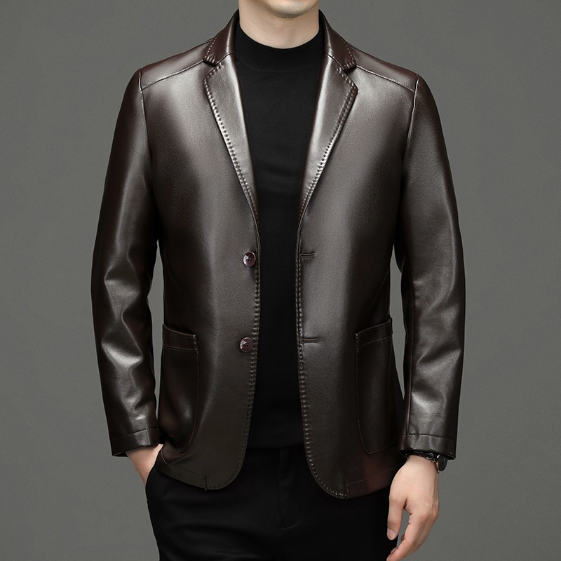 新しい男性本革ブレザージャケットスリムフィットスーツコート品 - Slim Fit Blazer Men のレビューと価格