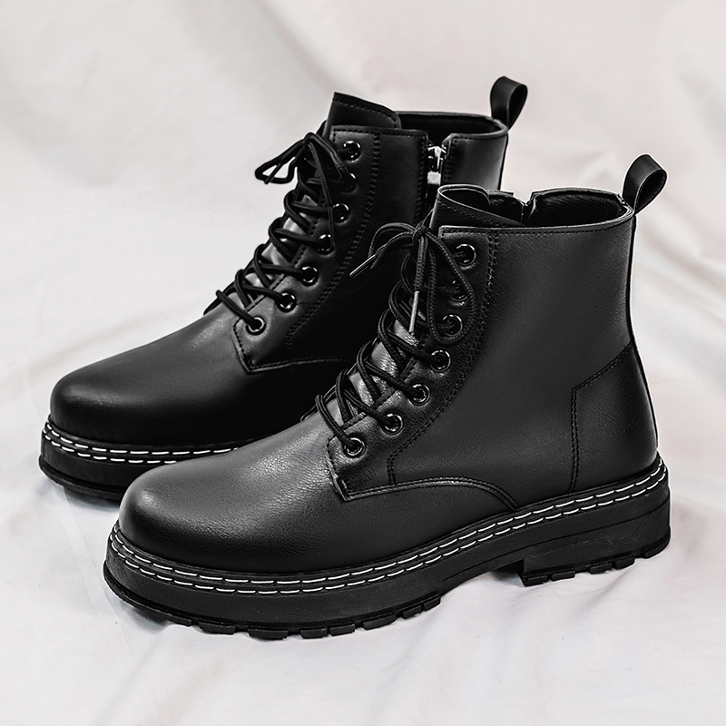 メンズ4シーズン対応ブラックパテントレザーバイクブーツ -  - Fashion Men'S Boots のレビューと価格