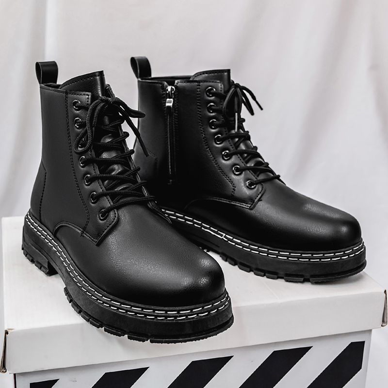 メンズ4シーズン対応ブラックパテントレザーバイクブーツ -  - Fashion Men'S Boots のレビューと価格