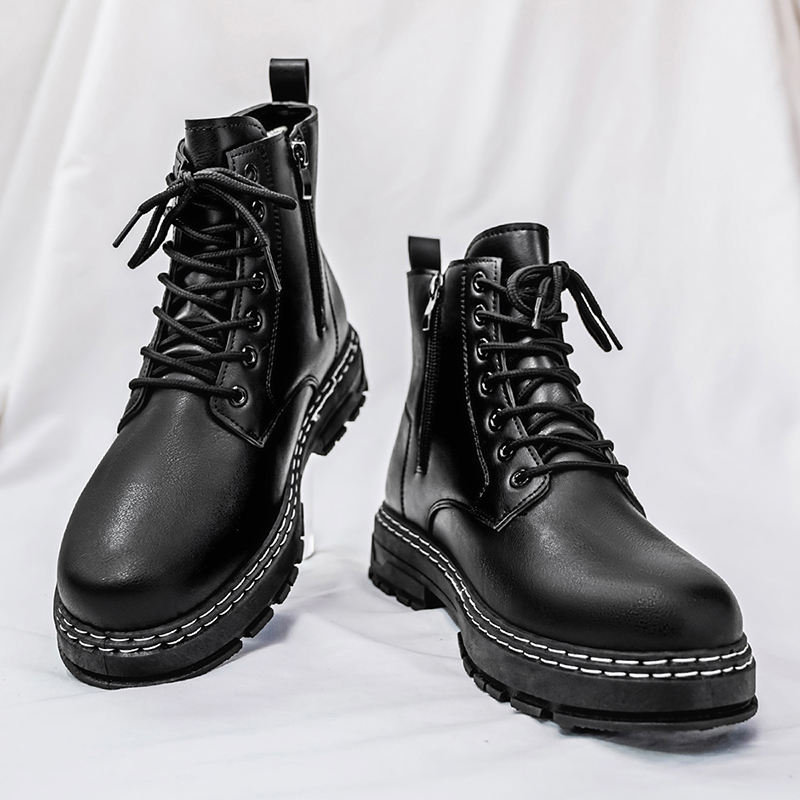 メンズ4シーズン対応ブラックパテントレザーバイクブーツ -  - Fashion Men'S Boots のレビューと価格