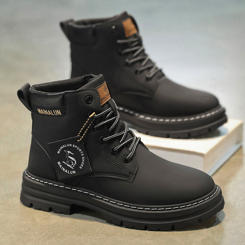 クラシックメンズハイカットブーツ高品質イエローレザーブーツフ - Fashion Men'S Boots のレビューと価格