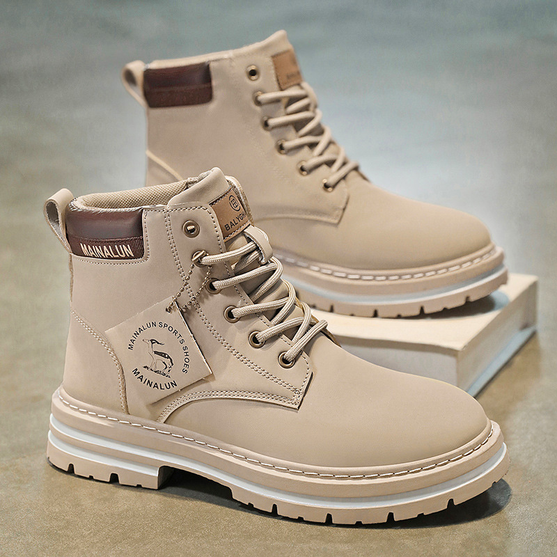 クラシックメンズハイカットブーツ高品質イエローレザーブーツフ - Fashion Men'S Boots のレビューと価格