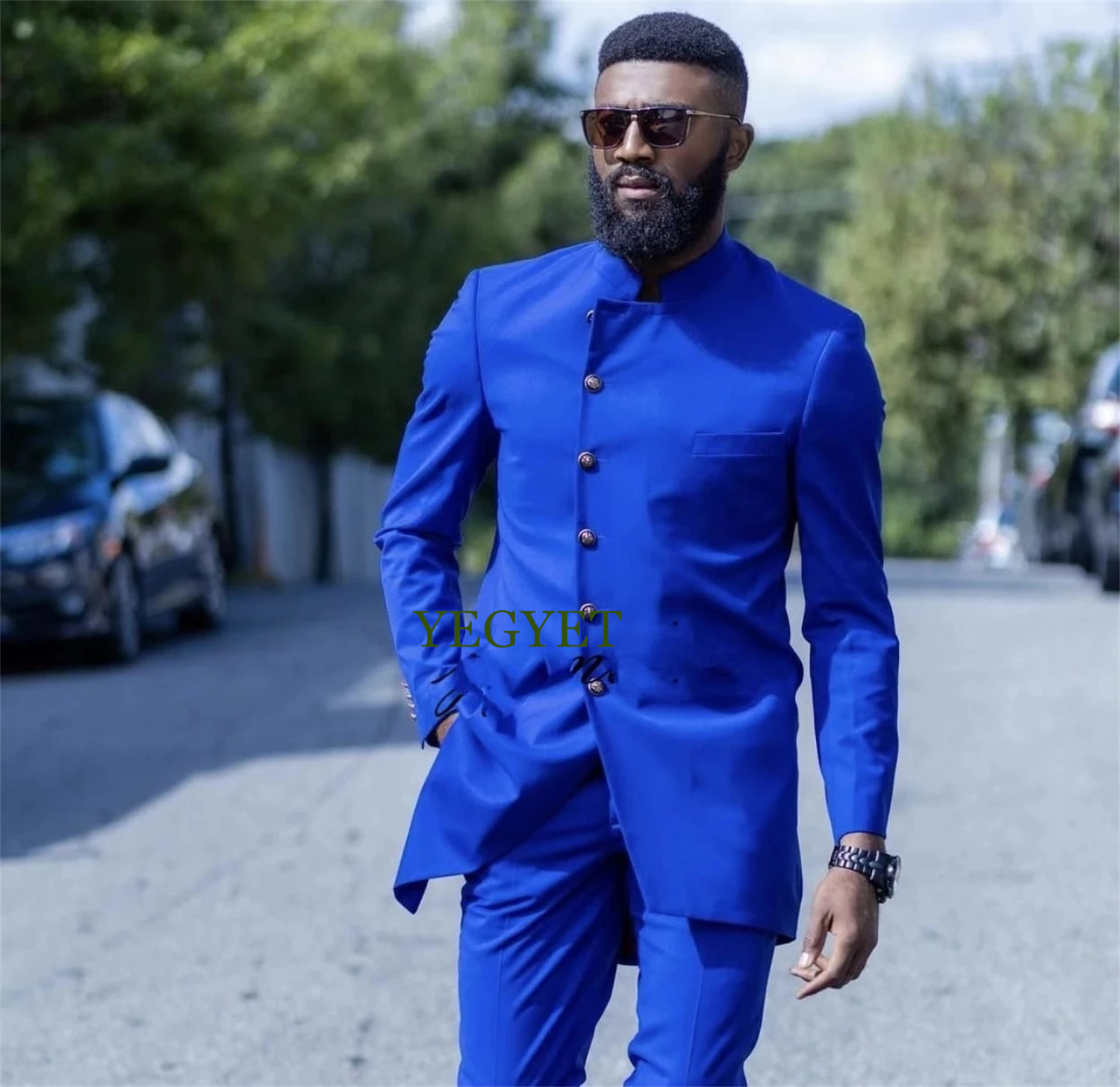 カスタマイズされたロイヤルブルーのスリムフィットタキシードコ - Slim Fit Blazer Men のレビューと価格