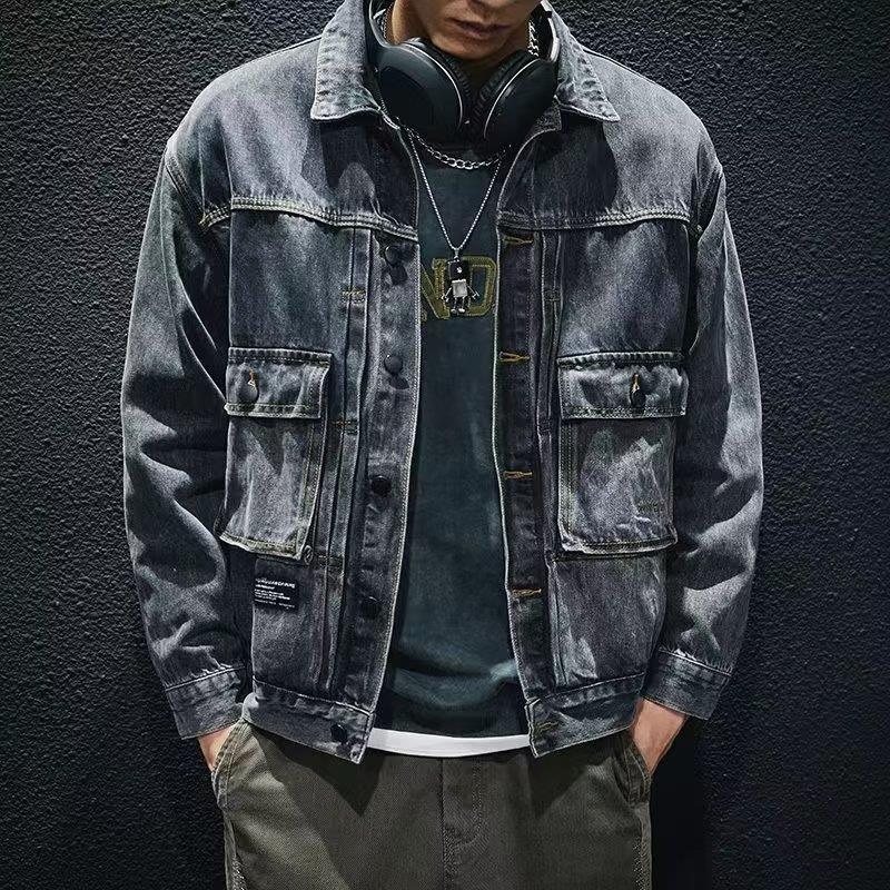 男性用の大きなポケット付きデニムジャケット,流行のレトロスタ - Mens Fashion Denim Jacket のレビューと価格