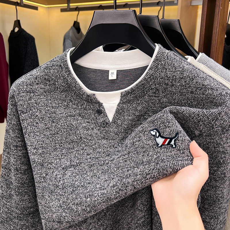 ファッショントレンド無地メンズフェイクツーピースTシャツ秋冬 - Fashion Mens Shirt のレビューと価格