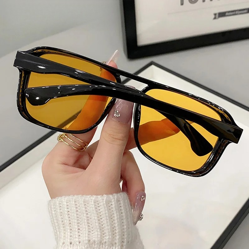 スクエアダブルブリッジサングラス女性レトロシェード UV40 - Men'S Fashion Glasses のレビューと価格