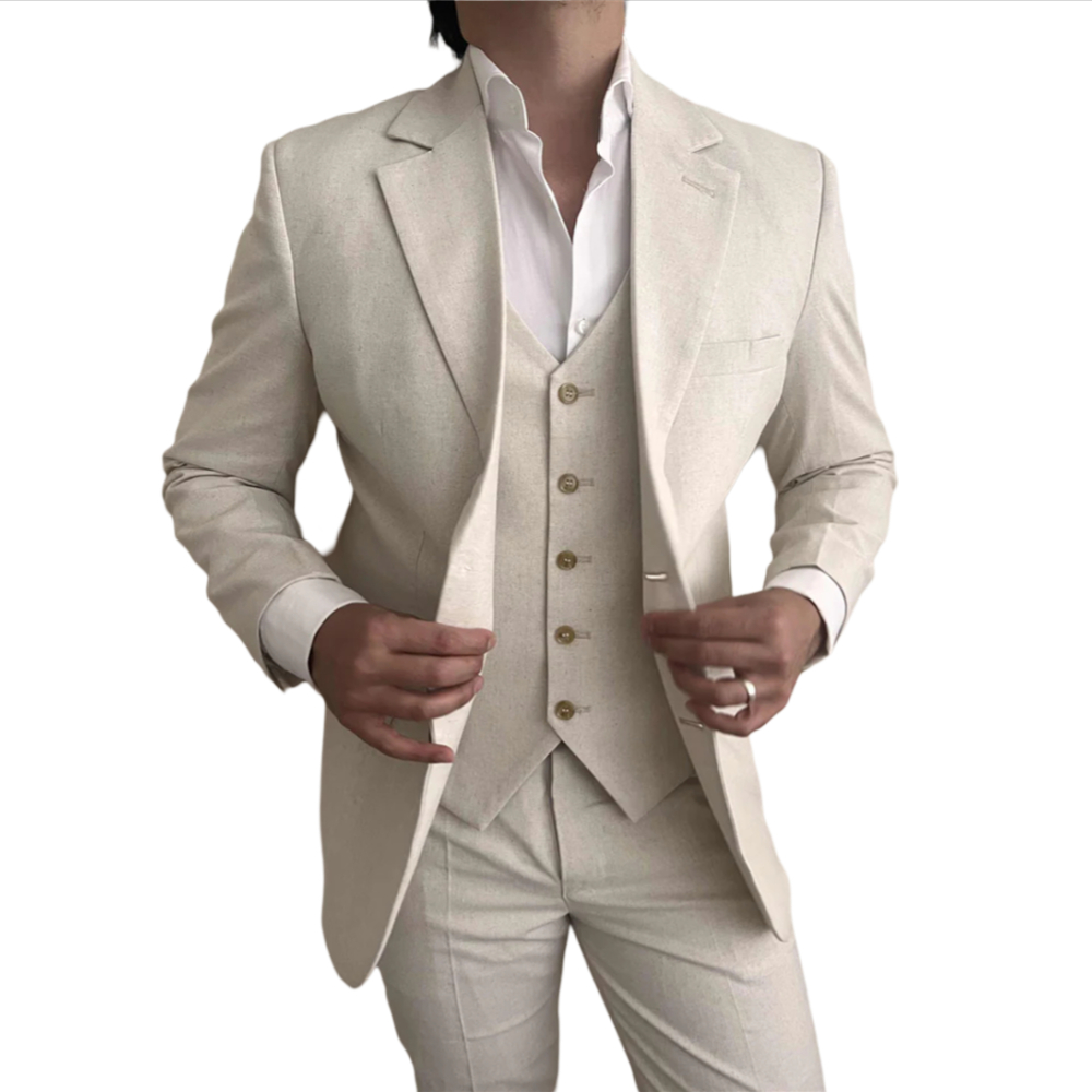 3 ピースリネンメンズスーツビーチパーティースリムフィットベ - Slim Fit Blazer Men のレビューと価格