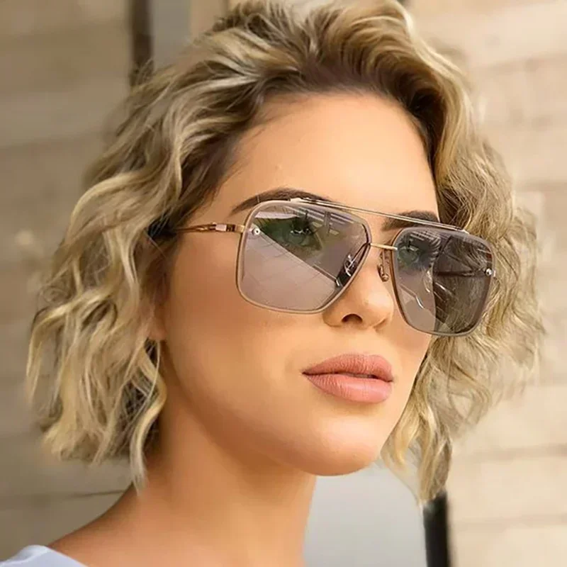 特大スクエアサングラス女性新しいファッションメタルサングラス - Men'S Fashion Glasses のレビューと価格