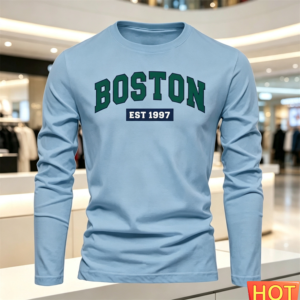 秋夏メンズ長袖 Tシャツレターパターンラウンドネック Tシャ - Fashion Mens Shirt のレビューと価格
