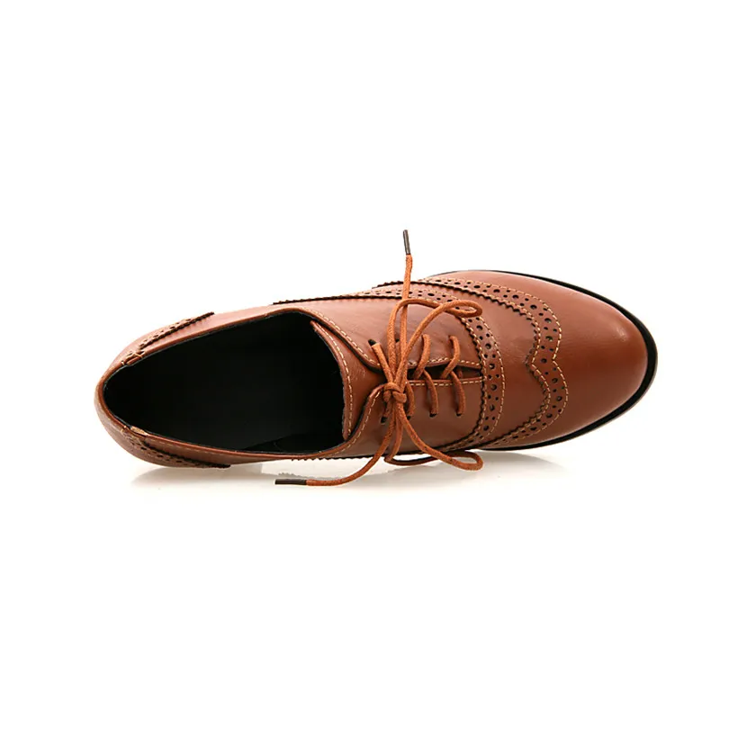 Oxfords-女性用ハイブロックヒール、ブラウンレザー、ラ - Oxford Shoes Brogue のレビューと価格