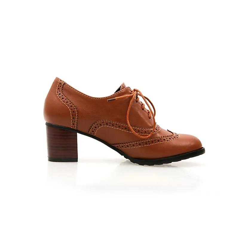 Oxfords-女性用ハイブロックヒール、ブラウンレザー、ラ - Oxford Shoes Brogue のレビューと価格