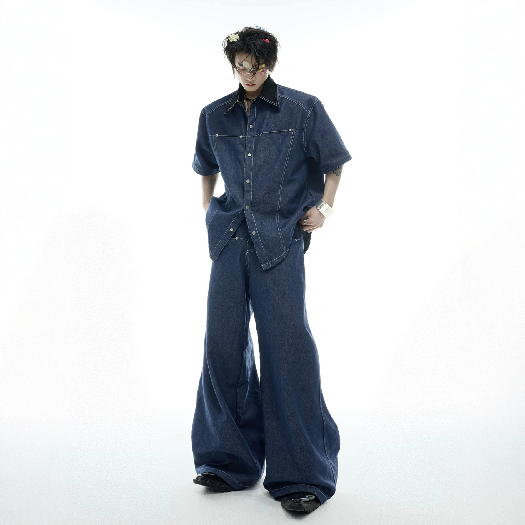夏のメンズデニムマッチングセットアメリカンファッションハイス - Men'S Fashion Jeans のレビューと価格