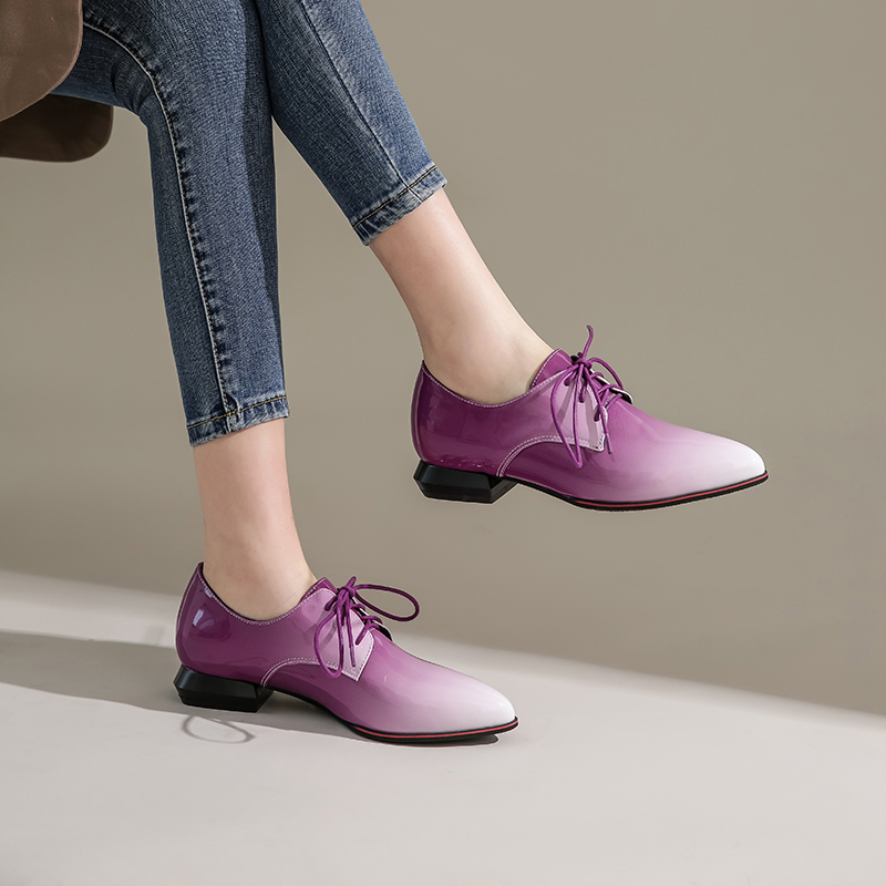 英国女性オックスフォードグラデーション赤紫パテントレザーフラ - Oxford Shoes Brogue のレビューと価格