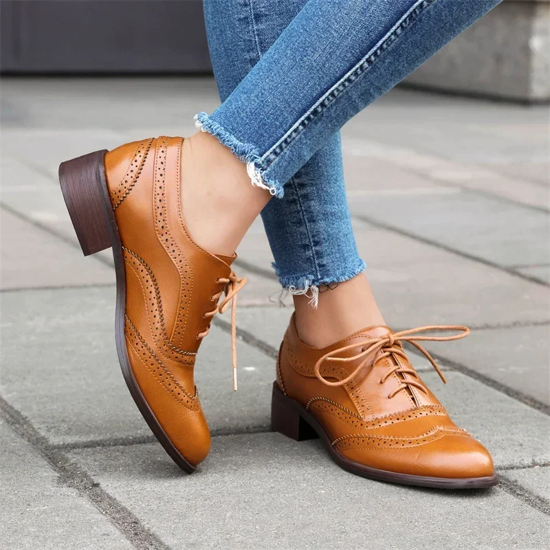 英国風フラットシューズ レディース オックスフォード ミドル - Oxford Shoes Brogue のレビューと価格