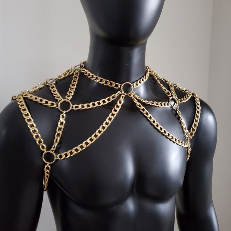 パンク男性ショルダーボディチェーンバックメタルネックレスボデ - Men'S Fashion Gold Chain のレビューと価格