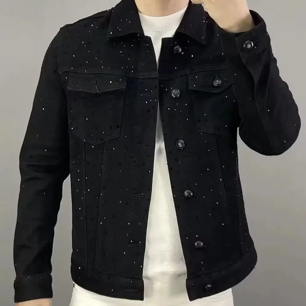 メンズデニムジャケット,スリム,ショート,カジュアル,ブラッ - Mens Fashion Denim Jacket のレビューと価格