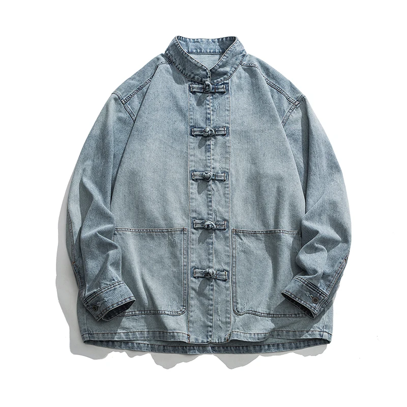 中国風デニムジャケット男性ストリートウェア東洋服秋男性ジーン - Mens Fashion Denim Jacket のレビューと価格