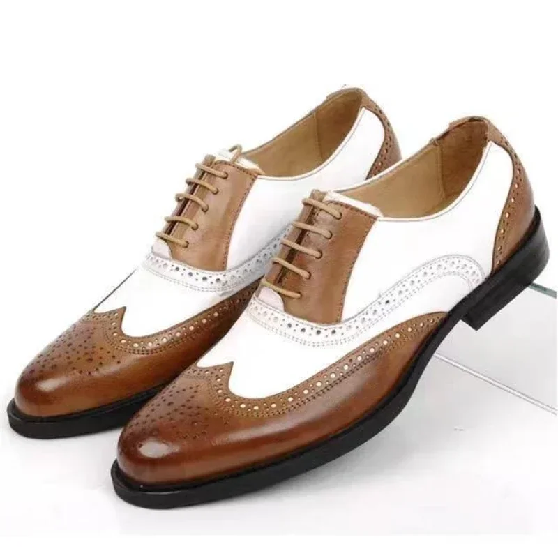 男性用レトロレザーシューズ,ミックスカラー,カジュアルオック - Oxford Shoes Brogue のレビューと価格