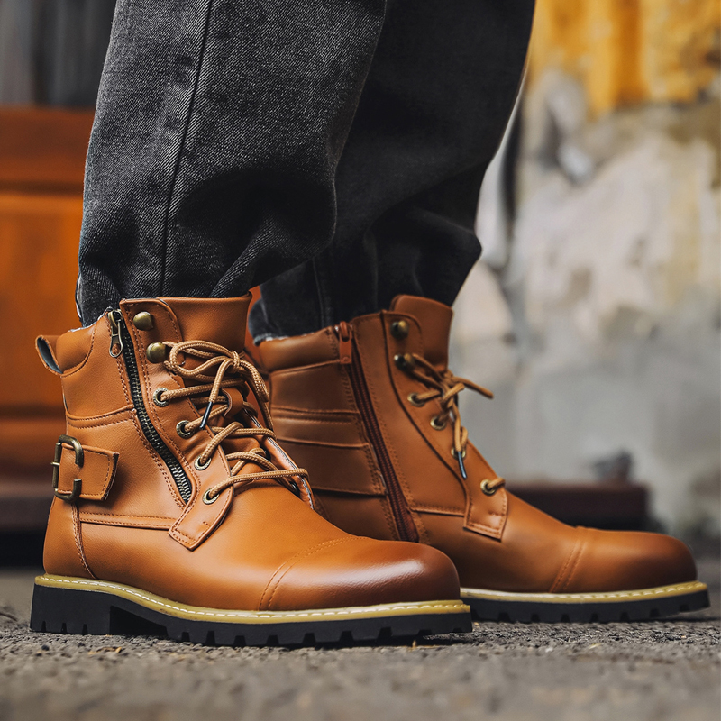 品質の男性の革のブーツ金属ダブルジッパーオートバイのブーツオ - Fashion Men'S Boots のレビューと価格