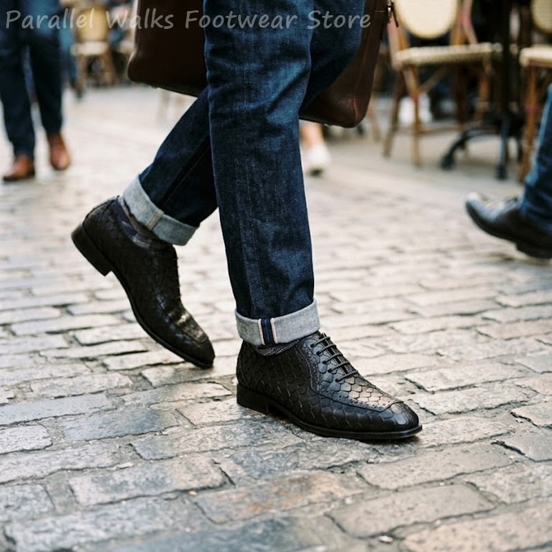 サルタリアルメンズオックスフォードシューズ、魚鱗模様のエンボ - Oxford Shoes Brogue のレビューと価格