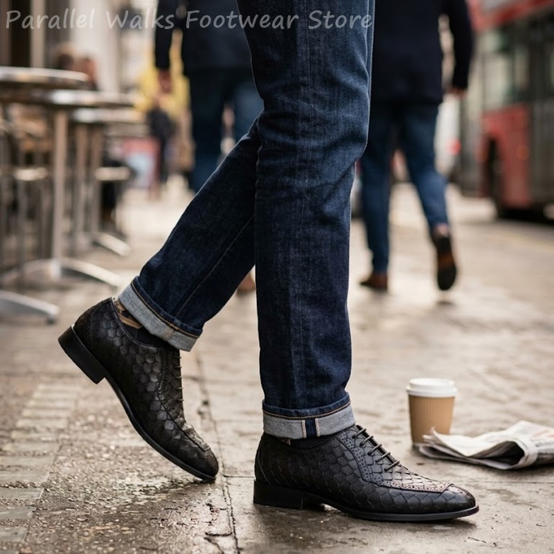 サルタリアルメンズオックスフォードシューズ、魚鱗模様のエンボ - Oxford Shoes Brogue のレビューと価格