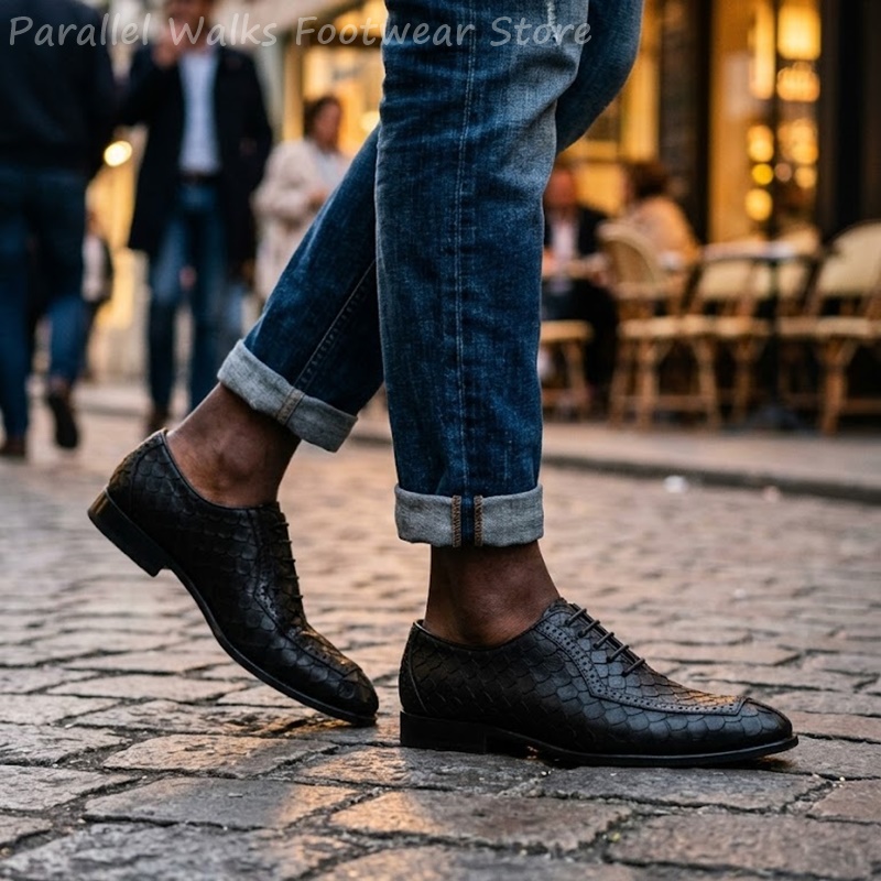 サルタリアルメンズオックスフォードシューズ、魚鱗模様のエンボ - Oxford Shoes Brogue のレビューと価格