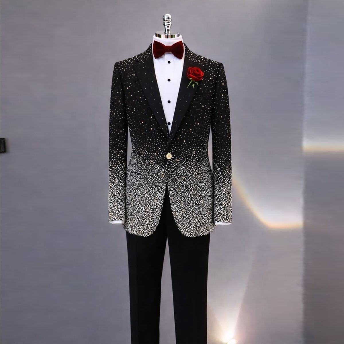 ハンサムなラインストーンダイヤモンドメンズスーツ2ピースセッ - Slim Fit Blazer Men のレビューと価格