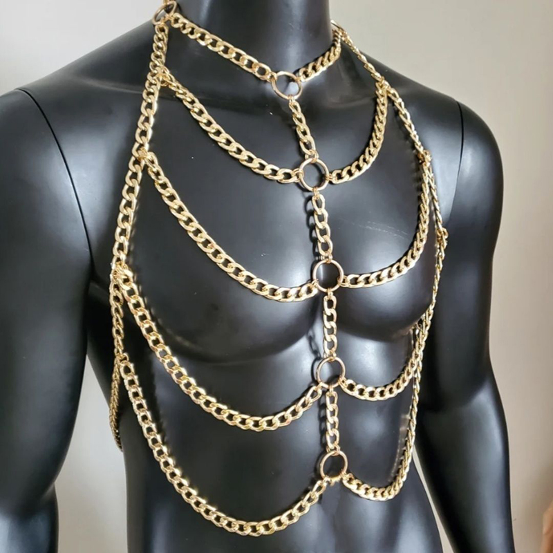 ファッション男性セクシーなメタルボディチェーン楽しいバーカー - Men'S Fashion Gold Chain のレビューと価格