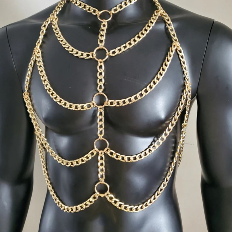 ファッション男性セクシーなメタルボディチェーン楽しいバーカー - Men'S Fashion Gold Chain のレビューと価格